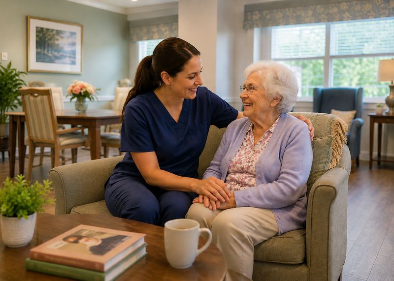 Caring staff with resident at Niles Nursing & Rehabilitation